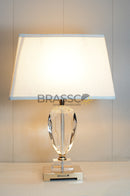 Almond-shaped medium crystal table lamp with premium crystal finish, elegant decorative lighting for bedroom, living room, side table, and modern home décor by Brassco.