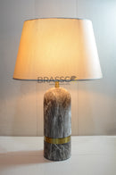 BRC brown marble texture metal double table lamp with dual-light design, elegant stone-inspired finish, and modern luxury ambient lighting for bedroom and living room décor