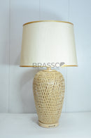 BRC Cane Texture Double Light Large modern table lamp with decorative cane texture for bedroom and living room – Brassco Pakistan