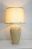 BRC Cane Texture Double Light Small modern table lamp with decorative cane texture for bedroom and living room – Brassco Pakistan