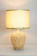 BRC Cane Texture Double Light Small modern table lamp with decorative cane texture for bedroom and living room – Brassco Pakistan