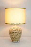 BRC Cane Texture Double Light Small modern table lamp with decorative cane texture for bedroom and living room – Brassco Pakistan