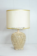 BRC Cane Texture Double Light Small modern table lamp with decorative cane texture for bedroom and living room – Brassco Pakistan