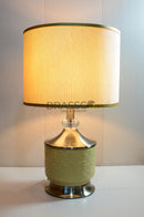 BRC ceramic yellow AB table lamp with glossy yellow ceramic body and antique brass base, modern decorative bedside lamp for warm ambient home lighting