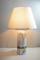 BRC white marble texture metal double table lamp with dual-light design, elegant stone-inspired finish, and modern luxury ambient lighting for bedroom and living room décor