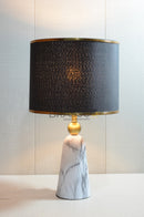 BRC white marble self texture metal table lamp with natural stone-like finish, elegant modern design, and warm ambient bedside lighting for home décor