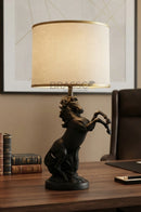 BR' Rezin Black Dancing Horse Table Lamp by Brassco