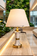 Black Carved Marble-Texture Brass Table Lamp