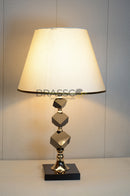 Black cubic crystal table lamp with premium crystal blocks and FG finish, modern luxury decorative lighting for bedroom, living room, side table, and contemporary home décor by Brassco.