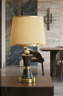 Black Carved Marble-Texture Brass Metal Table Lamp

