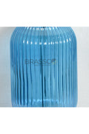 Brassco Blue Lining Glass Table Lamp with premium blue glass base and elegant fabric lampshade for modern luxury interior décor.
