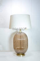 Brassco Coffee Lining Glass Table Lamp with premium coffee glass base, textured lining design, and fabric lampshade for luxury modern home décor.