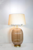 Brassco Coffee Lining Glass Table Lamp with premium coffee glass base, textured lining design, and fabric lampshade for luxury modern home décor.