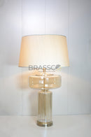 Brassco Double Champagne Glass Table Lamp with premium double champagne textured glass base and elegant fabric lampshade for luxury home décor.