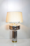 Brassco Double Smoky Glass Table Lamp with premium double smoky glass base and fabric lampshade for luxury modern home décor.