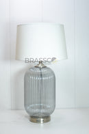 Brassco Smoky Lining Glass Table Lamp with premium smoky glass base and elegant fabric lampshade for modern luxury interior décor.