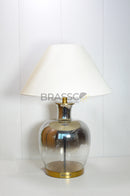 Brassco Smoky Martban Glass Table Lamp with premium smoky glass base and elegant fabric lampshade for luxury modern home décor.