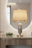 Brown Oval Marble-Texture Brass Metal Table Lamp