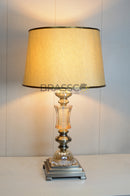 Champion double crystal table lamp with AB (Aurora Borealis) finish, premium luxury decorative lighting for bedroom, living room, side table, and modern home décor by Brassco
