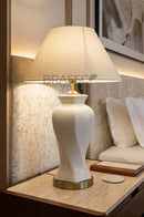 FR ceramic large twister lines table lamp with AB finish by BRASSCO