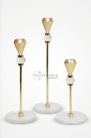 Golden FF candle stand set of three pieces for elegant dining room decor by BRASSCO