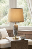Grey Oval Marble-Texture Brass Metal Table Lamp