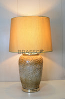 KH brown flower texture black table lamp with artistic floral pattern, premium resin finish, and modern decorative lighting for home décor