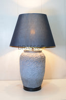 KH grey flower texture black table lamp with elegant floral pattern, premium resin body, and modern decorative lighting design for home décor