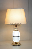 LED oval glass table lamp with elegant oval-shaped glass design and FG finish, modern decorative lighting for bedroom, living room, side table, and contemporary home décor by Brassco.
