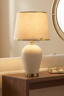 Large White Textured Lamp for Bedside Table