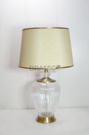 Luxury Ribbed Glass Table Lamp with Beige Fabric Lampshade | Modern Designer Bedside Lamp | Brassco Pakistan