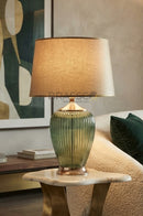 Luxury Ribbed Green Glass Table Lamp