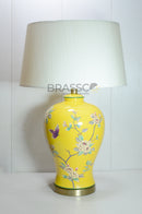Luxury printed ceramic table lamp with elegant brass accents and premium fabric lampshade by Brassco, 27-inch designer table lamp for bedroom, living room, office, and modern home décor.