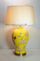 Luxury printed ceramic table lamp with elegant brass accents and premium fabric lampshade by Brassco, 27-inch designer table lamp for bedroom, living room, office, and modern home décor.