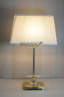Modern large square clear crystal table lamp with premium transparent crystal design, elegant decorative lighting for bedroom, living room, side table, and modern home décor by Brassco.