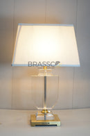 Modern XL square clear crystal table lamp with elegant transparent crystal design, luxury decorative lighting for bedroom, living room, side table, and contemporary home décor by Brassco.
