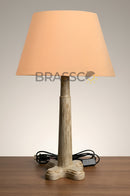 Natural wood bedside lamp with elegant fabric lampshade