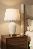 Small White Textured Resin Lamp for Bedside Table
