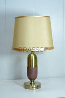 Walnut-Texture Oval Brass Metal Table Lamp
