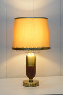 Walnut-Texture Oval Brass Metal Table Lamp