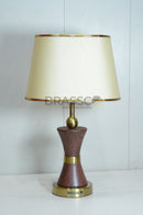 Walnut Carved Marble-Texture Brass Metal Table Lamp