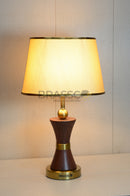 Walnut Carved Marble-Texture Brass Metal Table Lamp