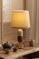 Walnut-Texture Oval Brass Metal Table Lamp