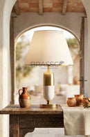 White-Texture Oval Brass Metal Table Lamp