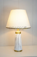 Brassco white marble-texture brass wall lamp with crystal drop accent