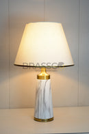 Brassco white marble-texture brass wall lamp with crystal drop accent