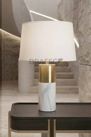 White Marble-Texture Brass Metal table Lamp - Style 01