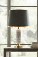 White Oval Marble-Texture Brass Metal Table Lamp