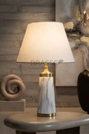 White Marble-Texture Brass Metal Table Lamp with Crystal Accent