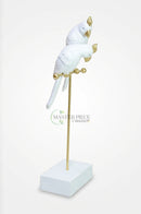 White parrot table ornament with a square base for console and side tables